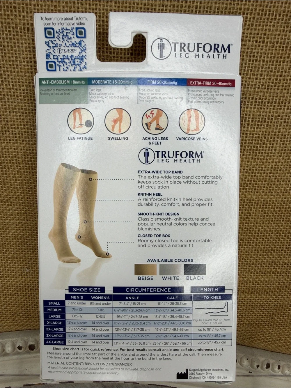 Truform Anti-Embolism Below-Knee Stockings - Black (Large)